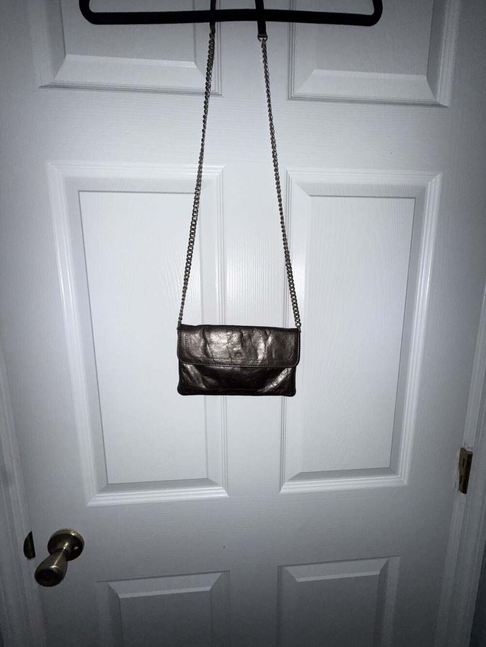 Latico Leathers Metallic Bronze Leather Crossbody Clutch with Chain Strap
